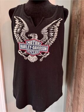 Harley-Davidson Black Tank with White Eagle and Red-Trim Logo